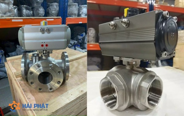 giá van bi 3 ngã điều khiển khí nén