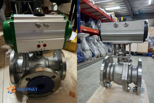 van bi inox khí nén đóng mở góc